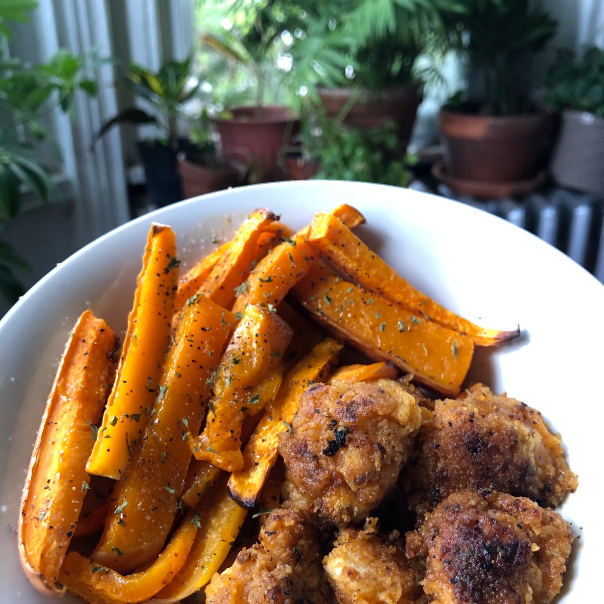 Butternut Squash Fries + Vegan Popcorn&nbsp;“Chicken”